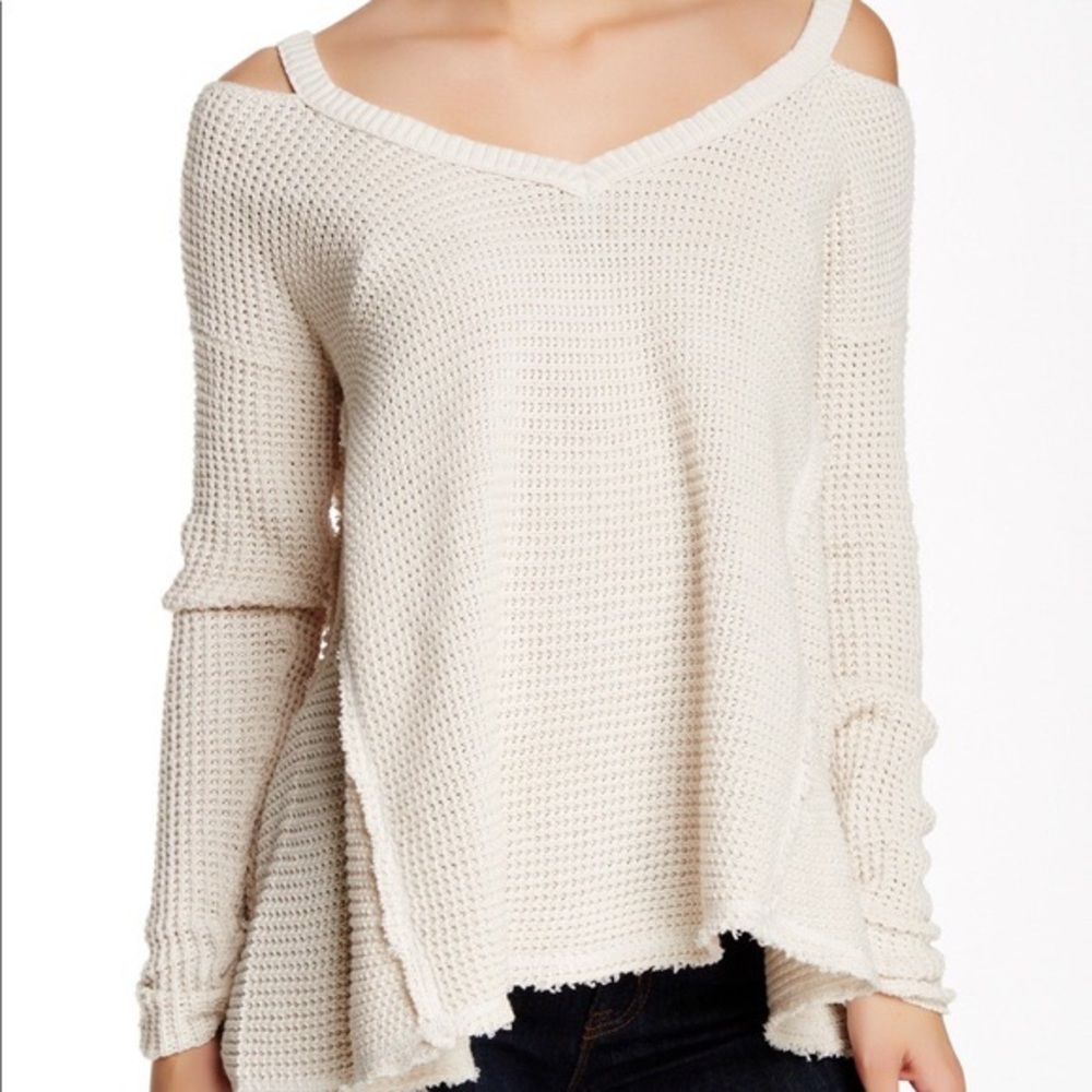Free People Waffle Knit Cold Shoulder Sweater